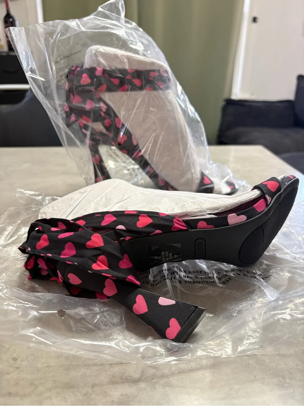Nine West Black Sandals with Pink Heart Accents